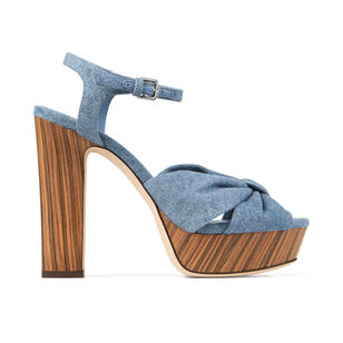 Heloise 120mm Denim Platform Sandals With Wood Wrap