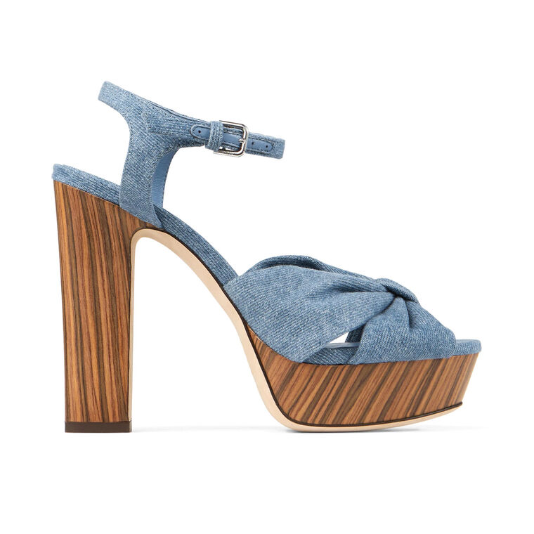 Heloise 120mm Denim Platform Sandals With Wood Wrap image number null