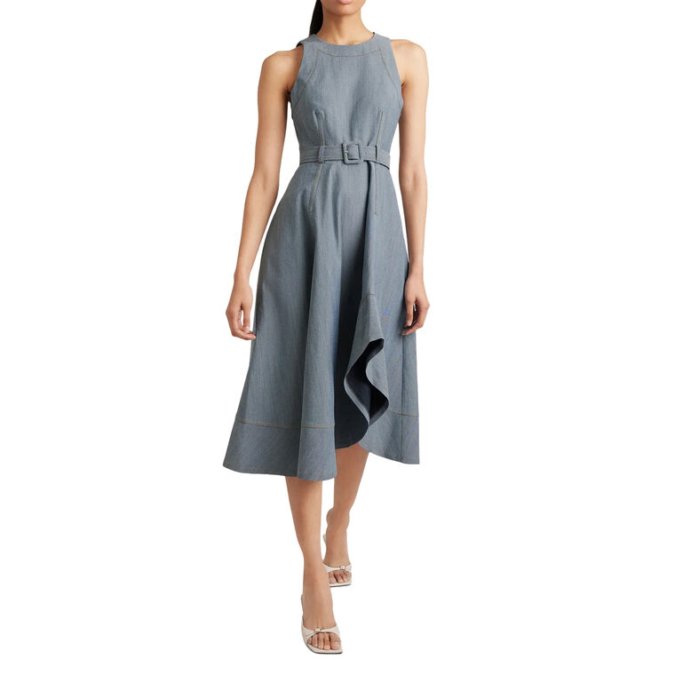 Zelda Sleeveless Belted Denim Midi Dress image number null