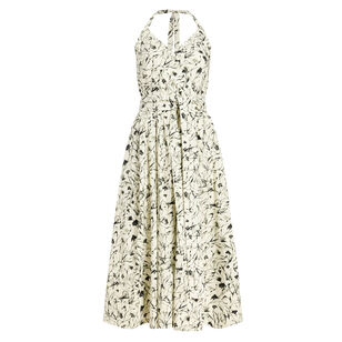 Ellison Halterneck Midi Dress In Printed Poplin