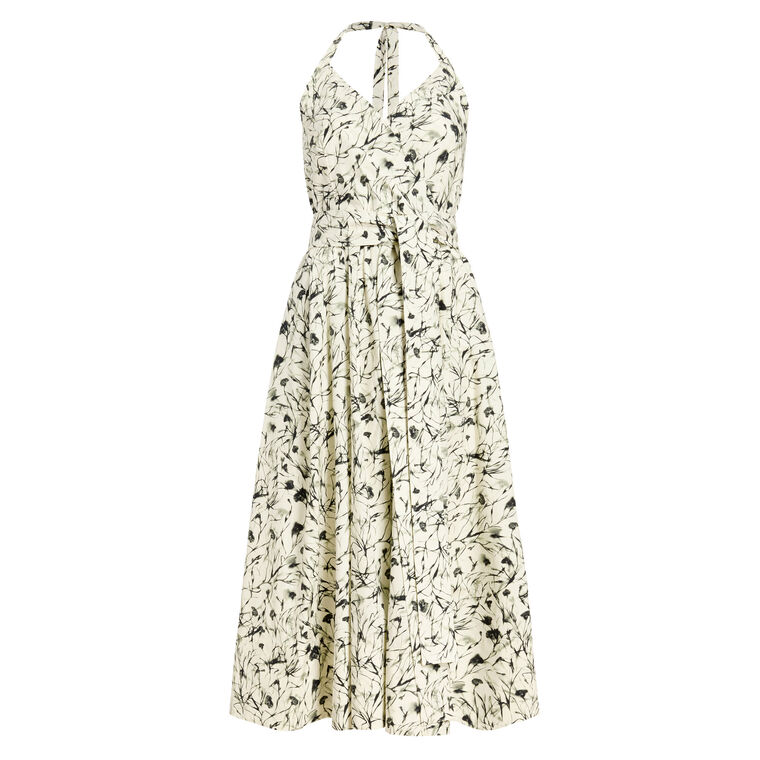 Ellison Halterneck Midi Dress In Printed Poplin image number null