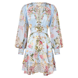 Long Sleeve Button Front Frill Mini Dress