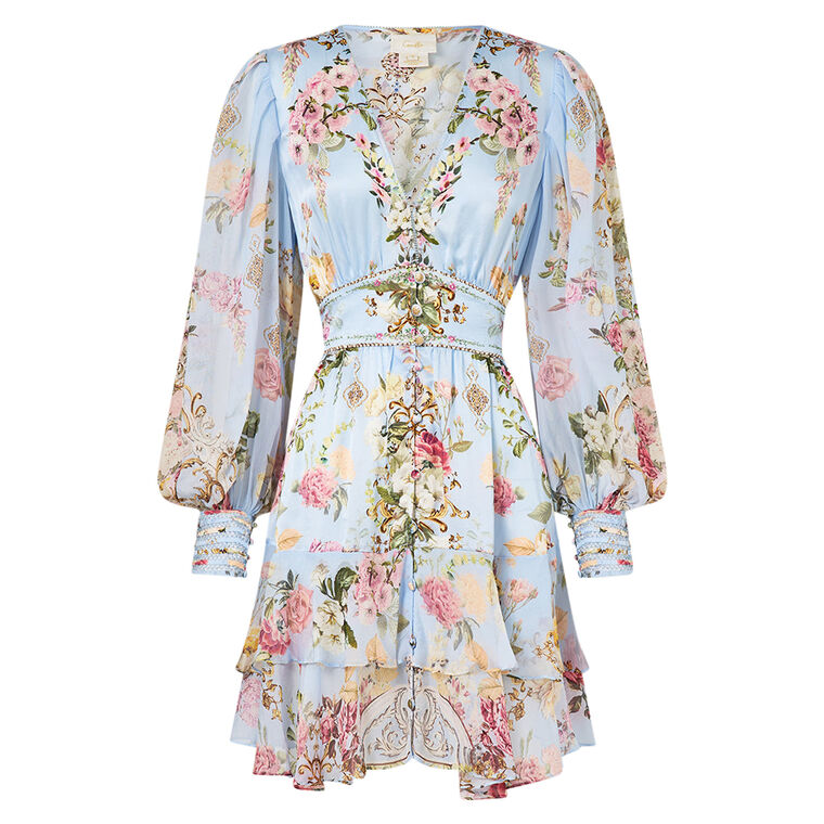 Long Sleeve Button Front Frill Mini Dress image number null