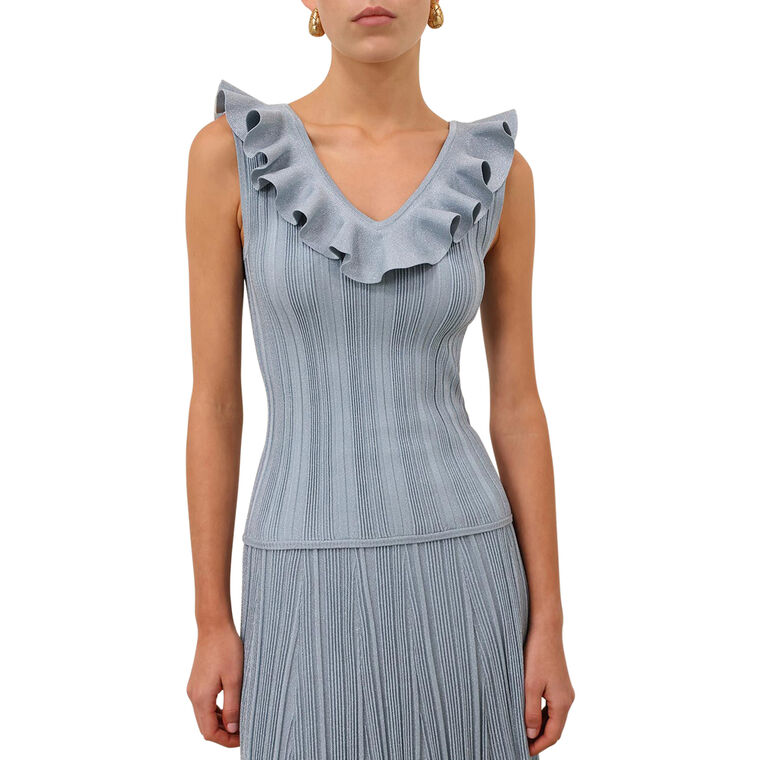Aster Metallic Frill Knit Tank Top image number null