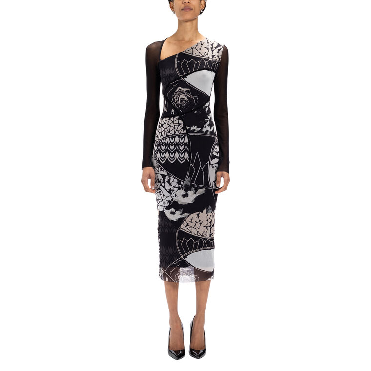 Asymmetric Neckline Long Sleeve Dress image number null