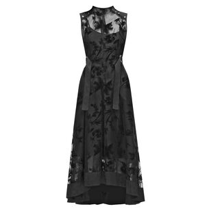 Flocked Organza Sleeveless Midi Dress