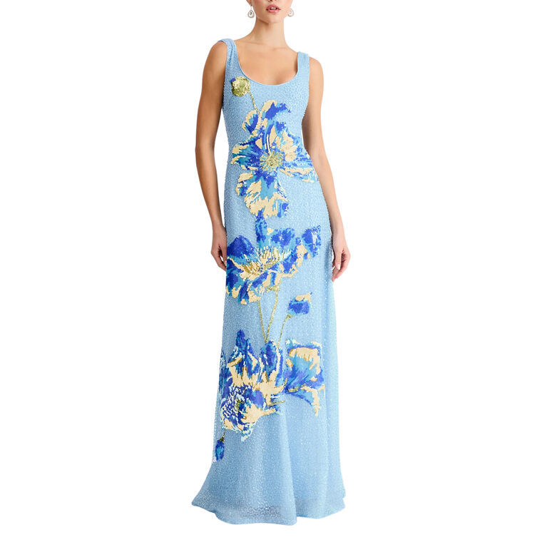 Jackie Sleeveless Scoop Neck Floral Applique Gown image number null