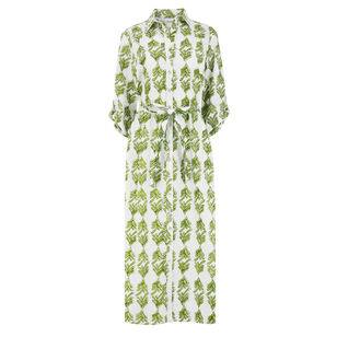 Alex Leaf-Print Midi Shirt Dress