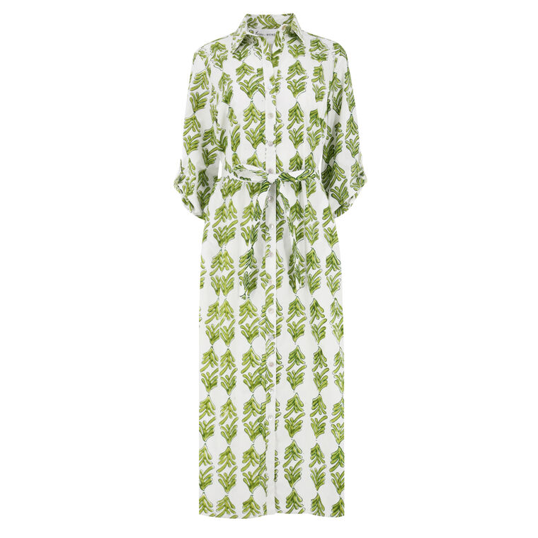 Alex Leaf-Print Midi Shirt Dress image number null