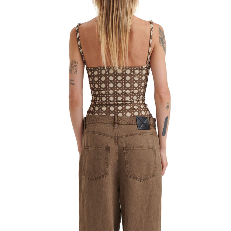 Kauit Printed Mesh Jersey Bralette Top With Hardware Detail image number null