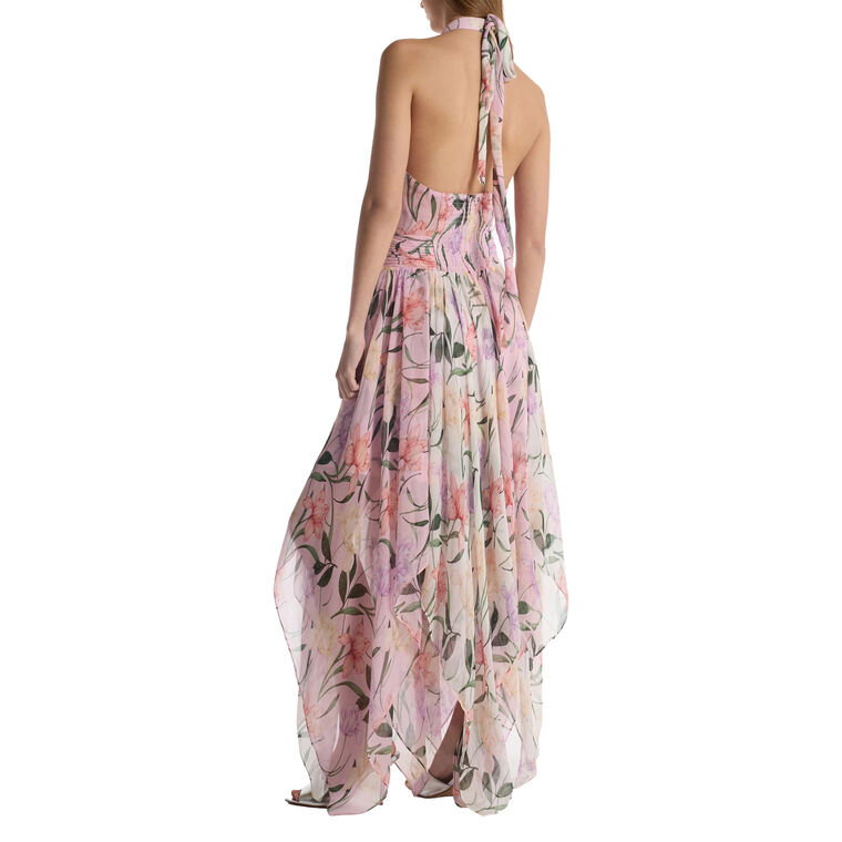 Sebastian Halterneck High-Low Silk Midi Dress image number null