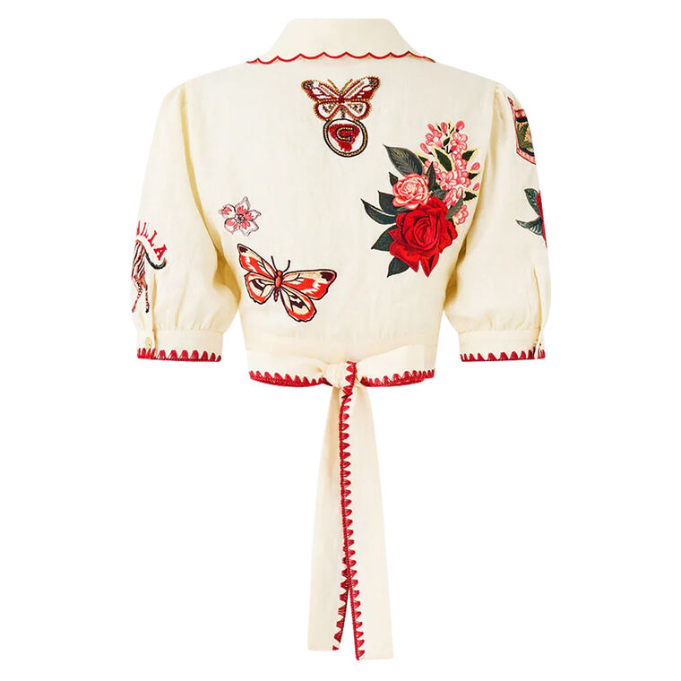 Short Sleeve Cropped Top With Tie Front image number null