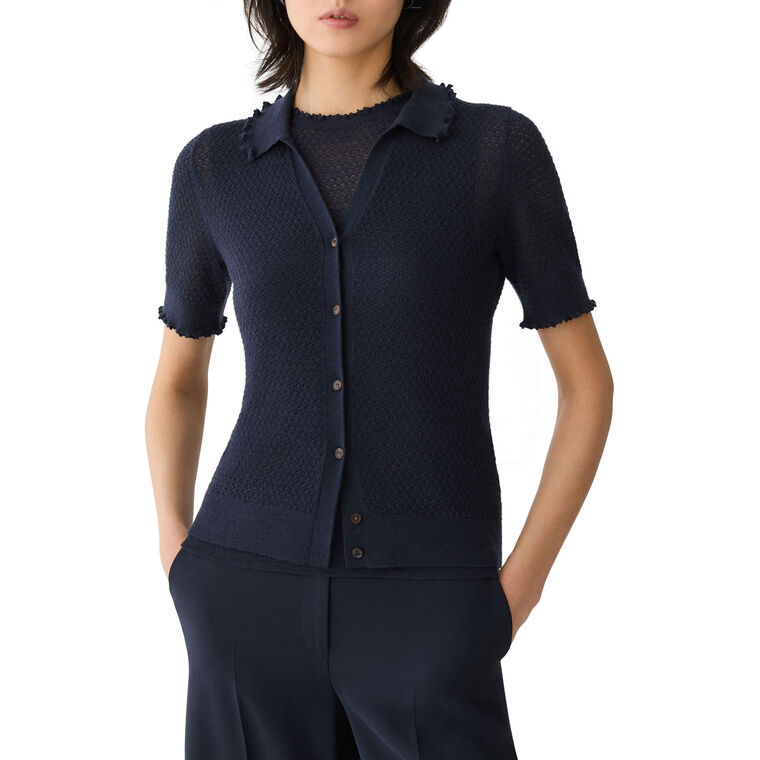 Cashmere Pointelle Polo Top image number null