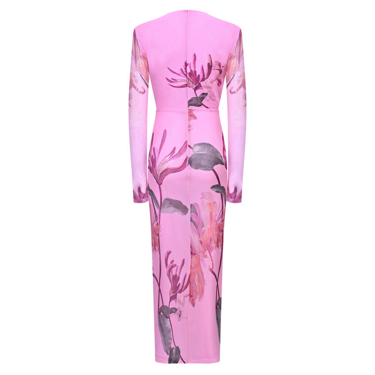 Long Sleeve V-Neck Honey Flower Tulle Midi Dress image number null