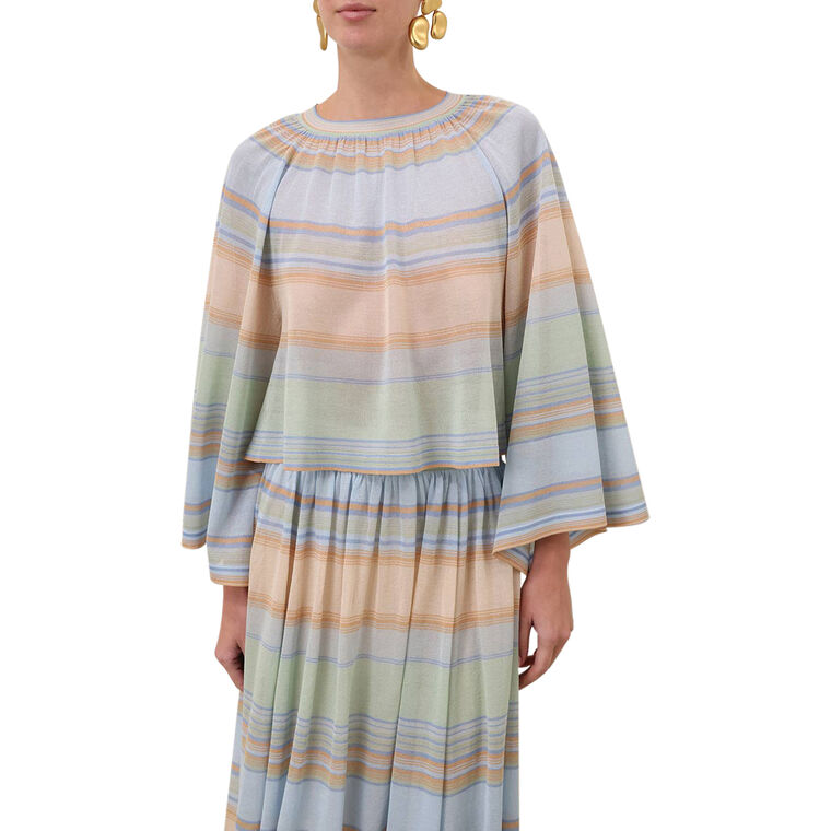 Indra Stripe Bell Sleeve Knit Crop Top image number null