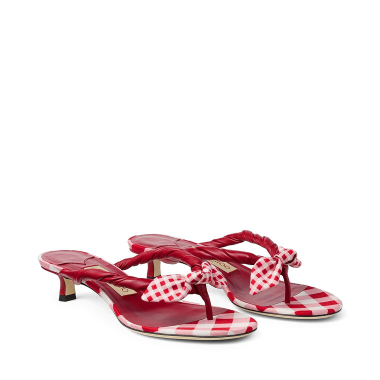 Liss 35mm Mixed Gingham Cotton Mule Sandals With Bow image number null