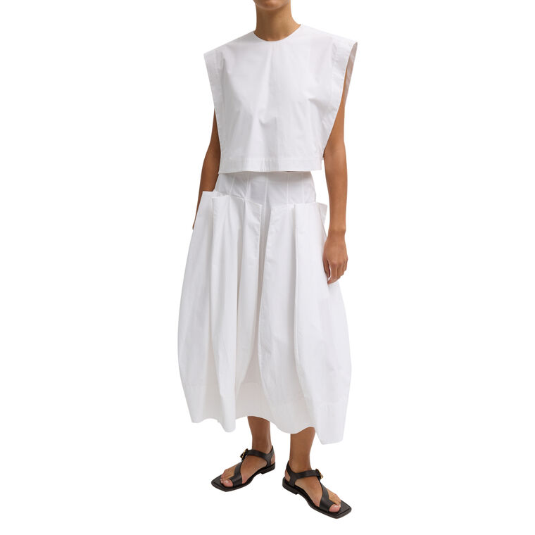 Compact Eco Poplin Pinched Pleat Full Midi Skirt image number null