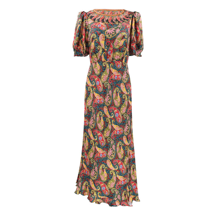 paisley satin dress Paisley Satin Tiered Halter Mini Dress