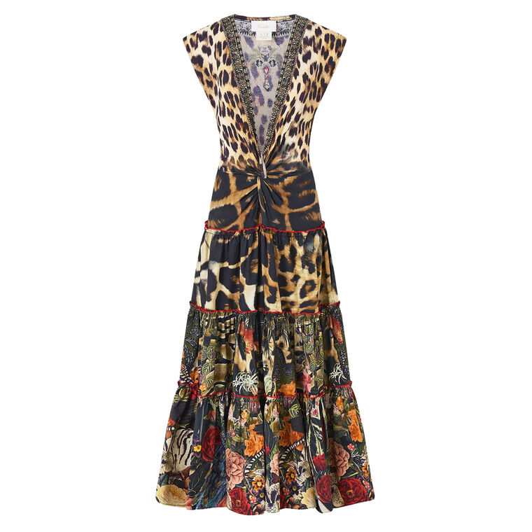 Cap Sleeve Twist Front Midi Dress image number null