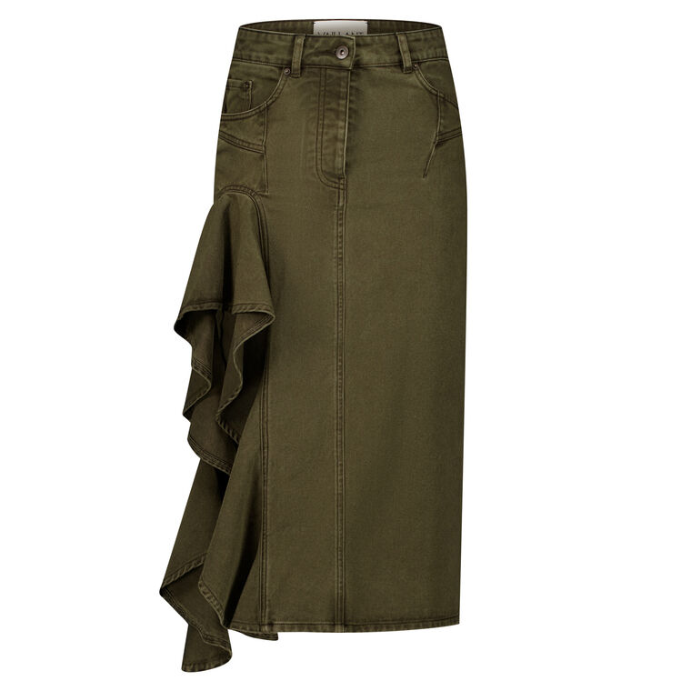 Ruffle Detail Denim Midi Skirt image number null