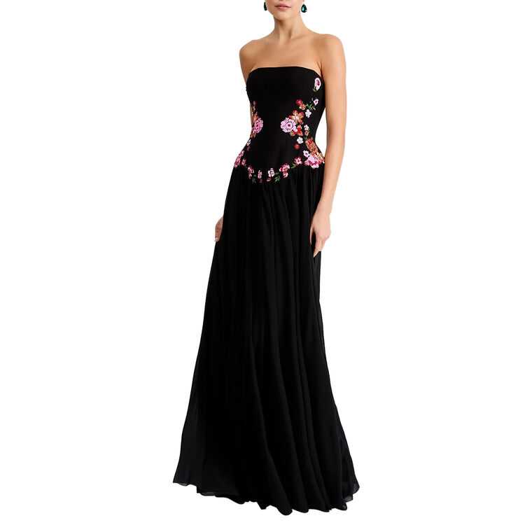 Caroline Strapless Floral Sequin Detail Corset Gown image number null