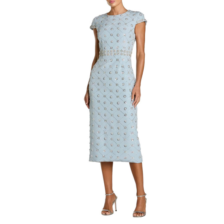 Cap Sleeve Hand-Embellished High Neck Midi Dress image number null