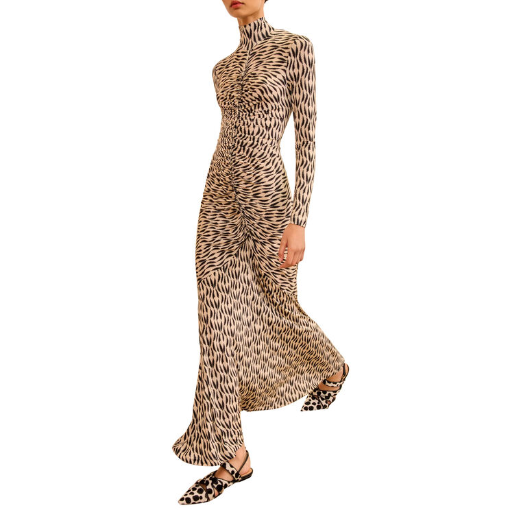 Ida Long Sleeve Ruched Turtleneck Maxi Dress image number null