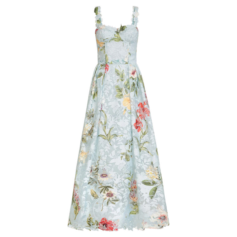 Sleeveless Bustier Dominican Mixed-Floral Guipure Midi Cocktail Dress image number null