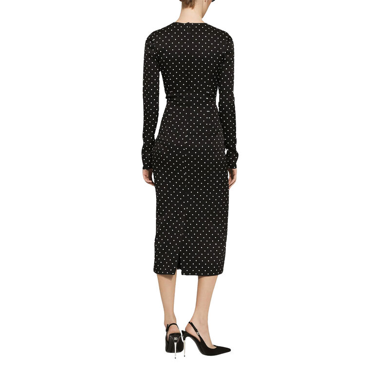 Long Sleeve Polka Dot Silk Charmeuse Midi Dress image number null