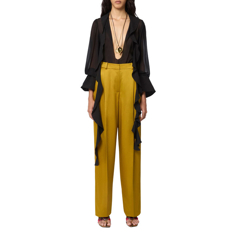 Wide-Leg Crepe Satin Pants image number null