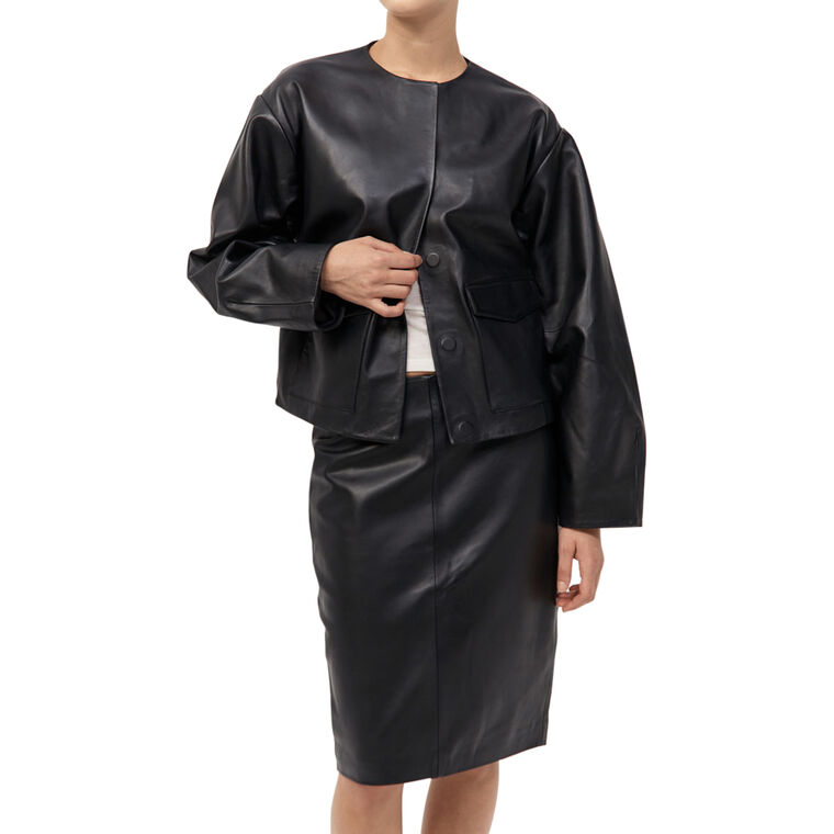 Utility Cocoon Leather Bomber Jacket image number null