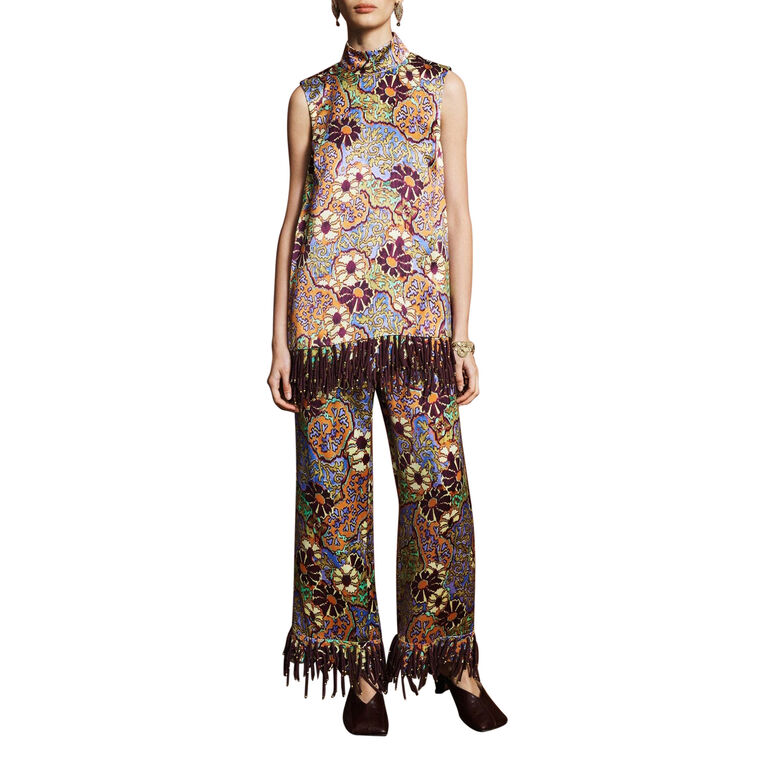 Joanna Sleeveless High Neck Top With Beaded Fringe Hem image number null