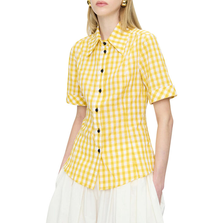 Sunny Short Sleeve Checked Button Down Blouse image number null