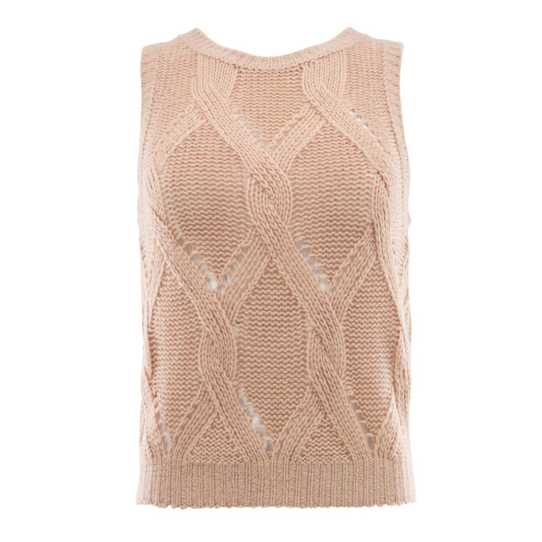 Kara Shrunken Cashmere Cable Knit Tank Top image number null