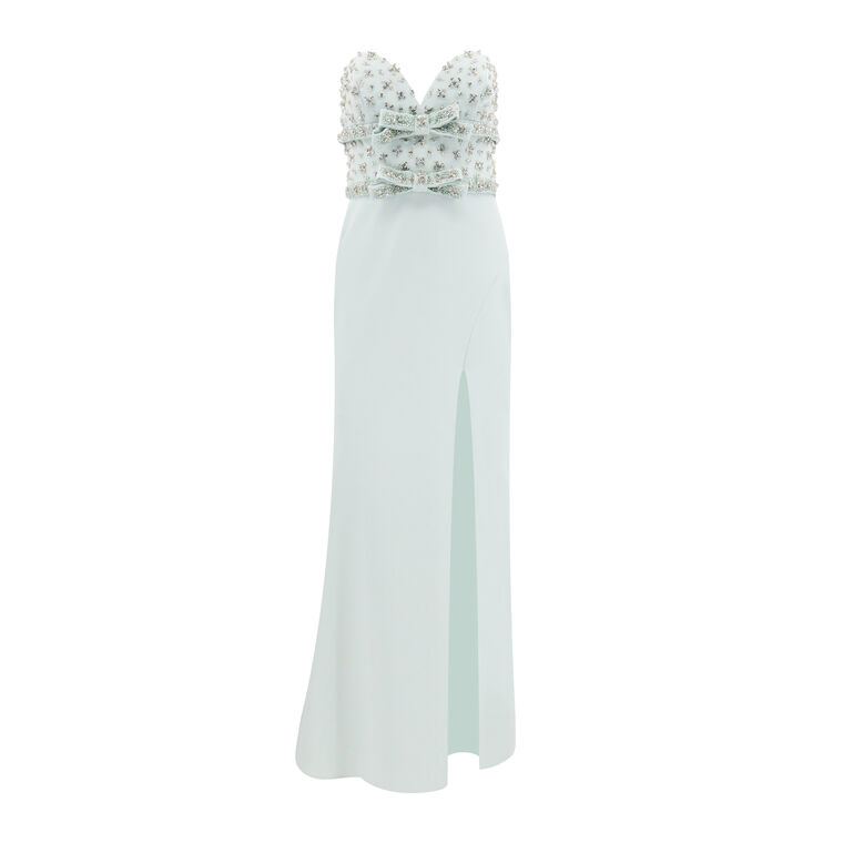Strapless Front Slit Strapless Fitted Gown With Rhinestones image number null