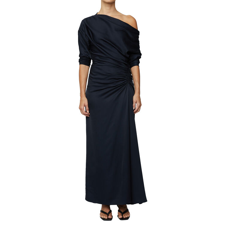 Piper Draped One Shoulder Satin Midi Dress image number null
