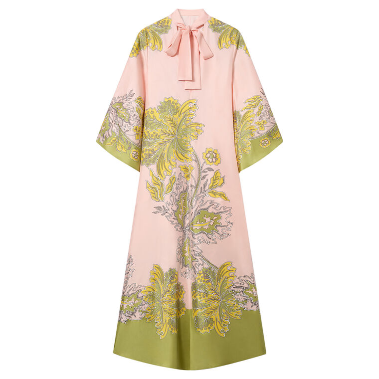 Magnifico Waterfall Sleeve Silk Maxi Dress With Sash image number null
