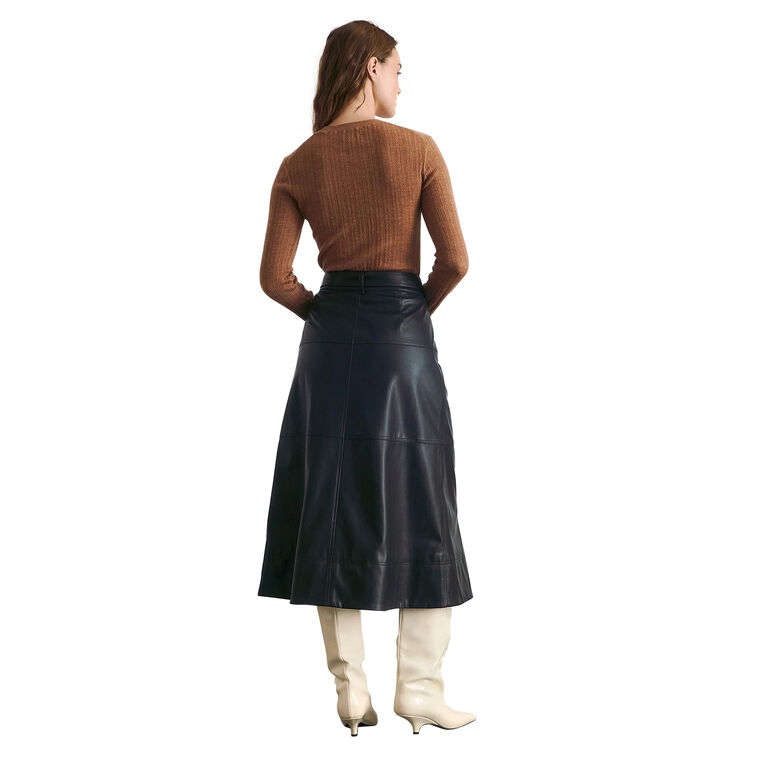 Hudley Belted Vegan Leather Midi Skirt image number null