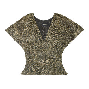 Peak Short Sleeve V-Neck Peplum Web Jacquard Top
