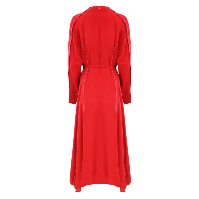 Raspberry Long Sleeve Handkerchief Hem Midi Dress image number null
