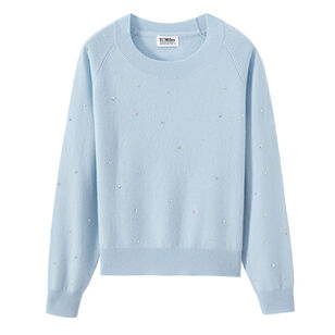 Letitia Wide Crewneck Cashmere Sweater With Star Rhinestones