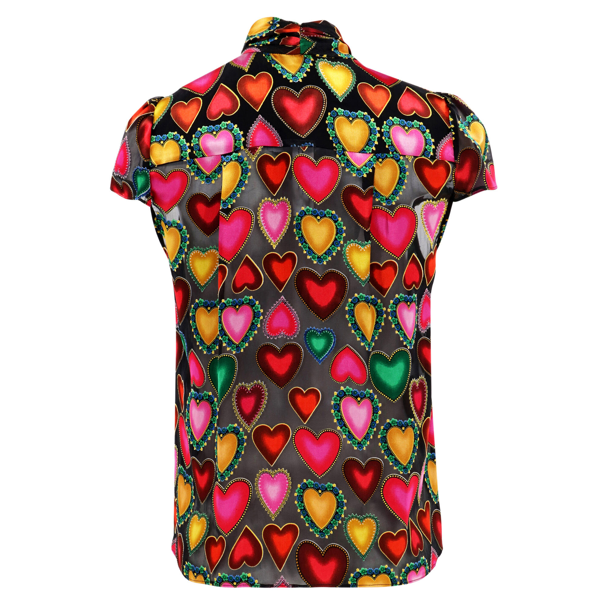 Jeannie Heart Print Bow Shirt