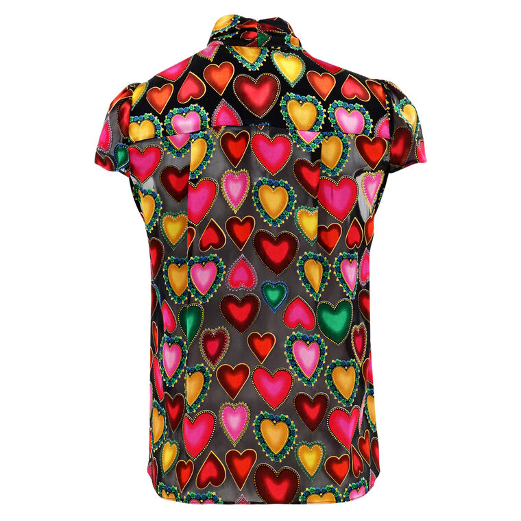 Jeannie Heart Print Bow Shirt image number null