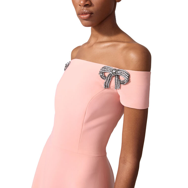 Bow-Embroidered Off Shoulder A-Line Midi Dress image number null