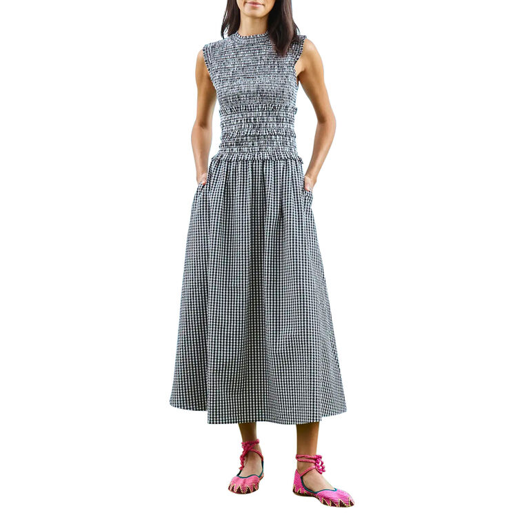 Louise Sleeveless Smocked Gingham Midi Dress image number null