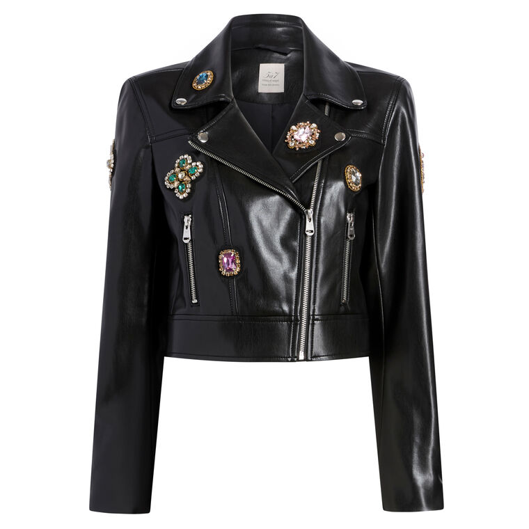 Genevieve Baroque Patches Vegan Leather Jacket image number null