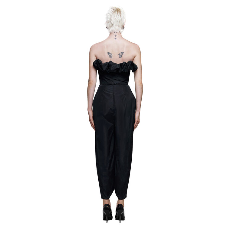 Draped Strapless Taffetta Jumpsuit With Ruffle Details image number null