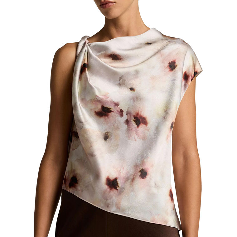 Watercolor Floral Twist Shoulder Top image number null