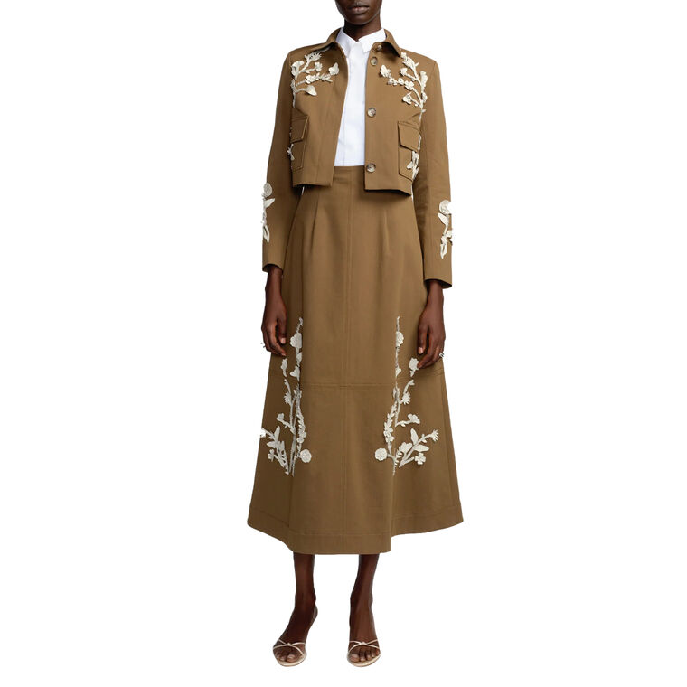 Leather Floral Embroidered Rustic Stretch Cotton Jacket image number null