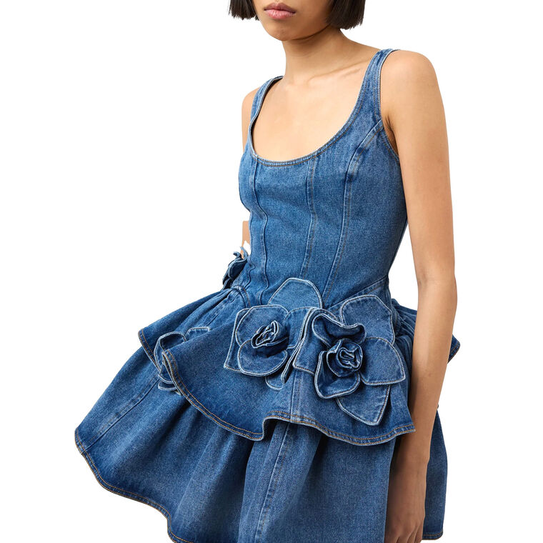 Devyn Saxe Denim Sleeveless Ruffle Mini Dress image number null